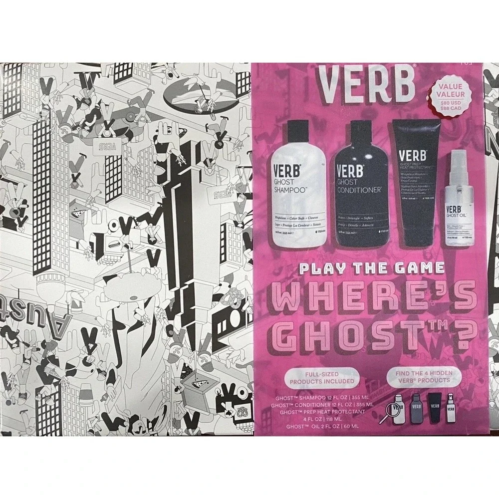 Verb Ghost Weightless Hair Kit 4pc Full Size Set Shampoo Conditioner Oil Prep